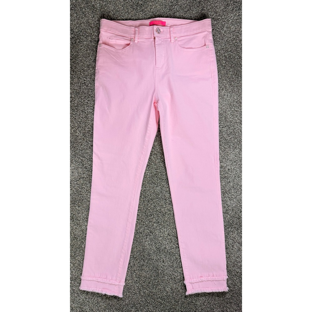 Lilly Pulitzer South Ocean High-Rise Straight Leg Jean Pink Muse Women 10 Preppy